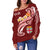 Fiji Women's Off Shoulder Sweater - Fiji Seal Polynesian Patterns Plumeria (Red) - Polynesian Pride