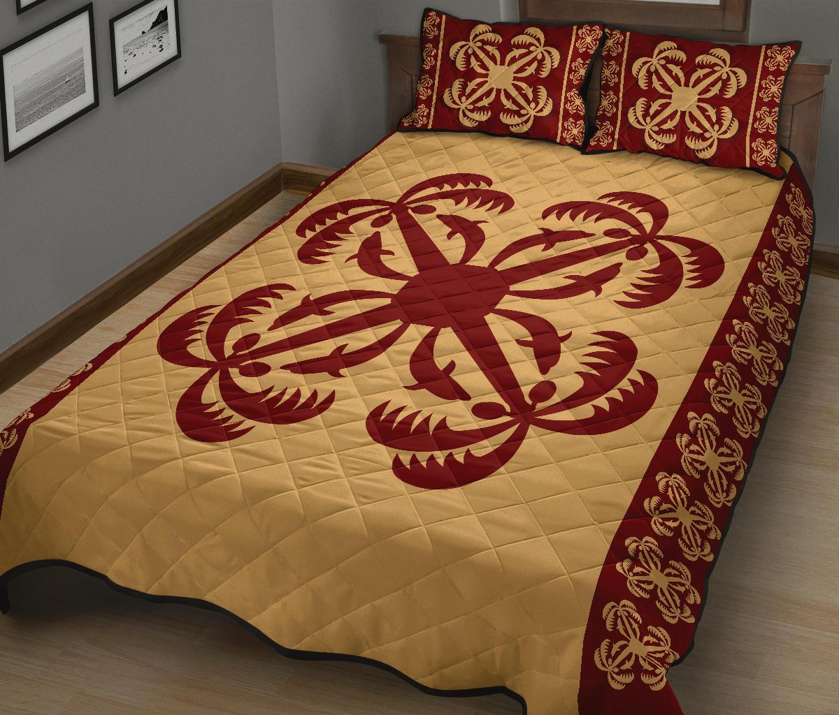 Hawaiian Quilt Pattern Dolphin And Coconut Quilt Bed Set - Polynesian Pride