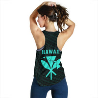 Hawaii Kakau Polynesian Kanaka Map Women's Racerback Tank - Turquoise - Polynesian Pride