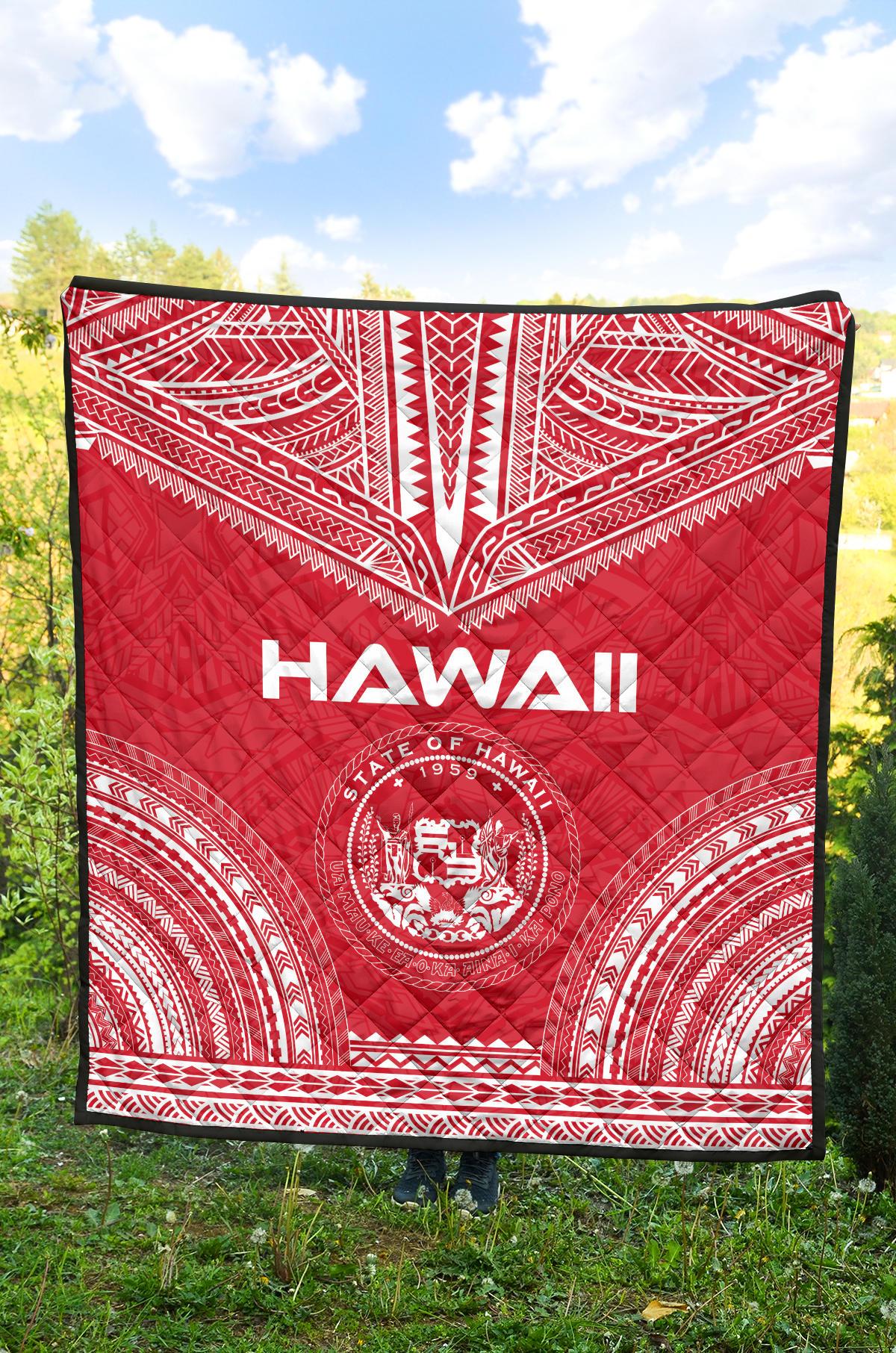 Hawaii Premium Quilt - Hawaii Seal Polynesian Chief Red Version - Polynesian Pride