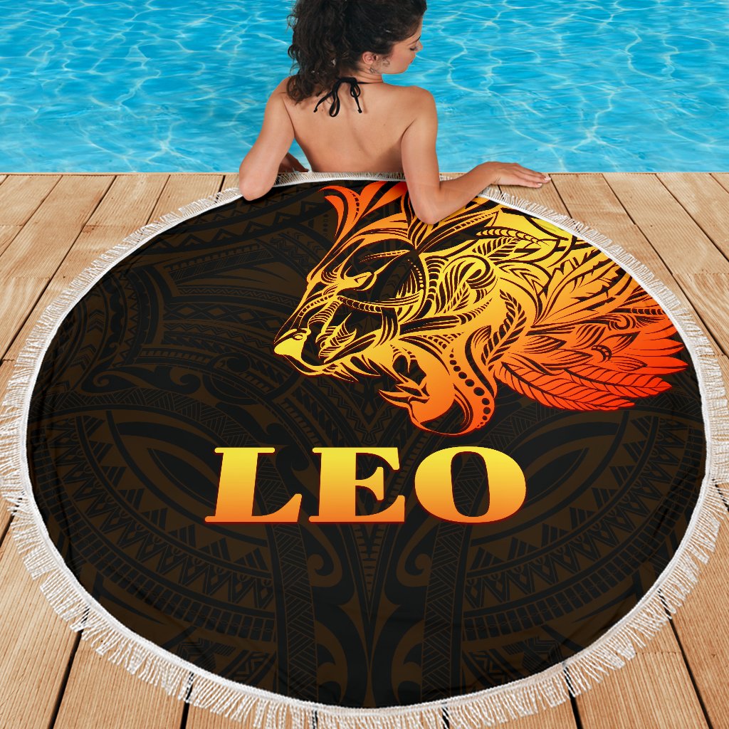 Sun In Leo Zodiac Beach Blanket Polynesian Tattoo Simple - Orange Black - Polynesian Pride