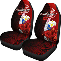 Philippines Polynesian Car Seat Covers - Coat Of Arm With Hibiscus - Polynesian Pride