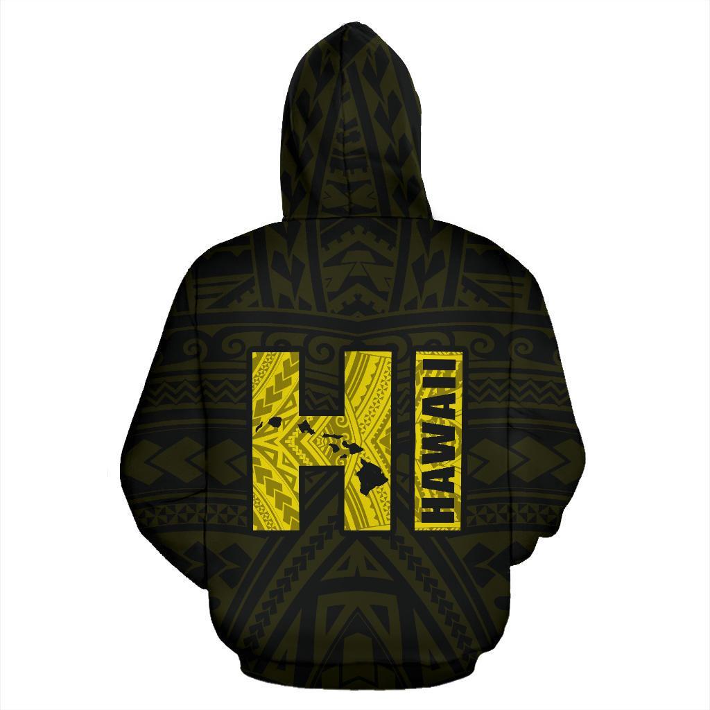 Polynesian Kakau Kanaka Map of Hawaii Zip Hoodie Yellow - Polynesian Pride