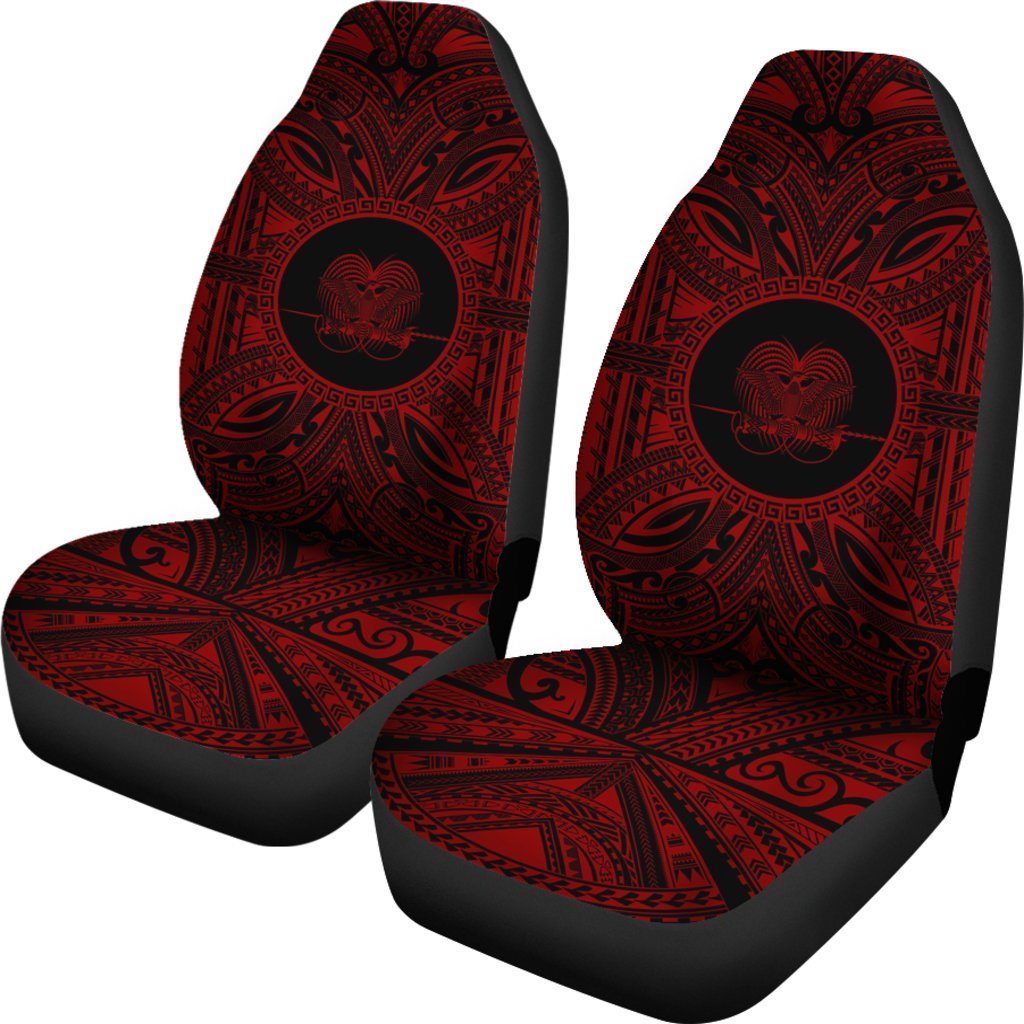 Papua New Guinea Car Seat Cover - Papua New Guinea Coat Of Arms Polynesian Red Black - Polynesian Pride