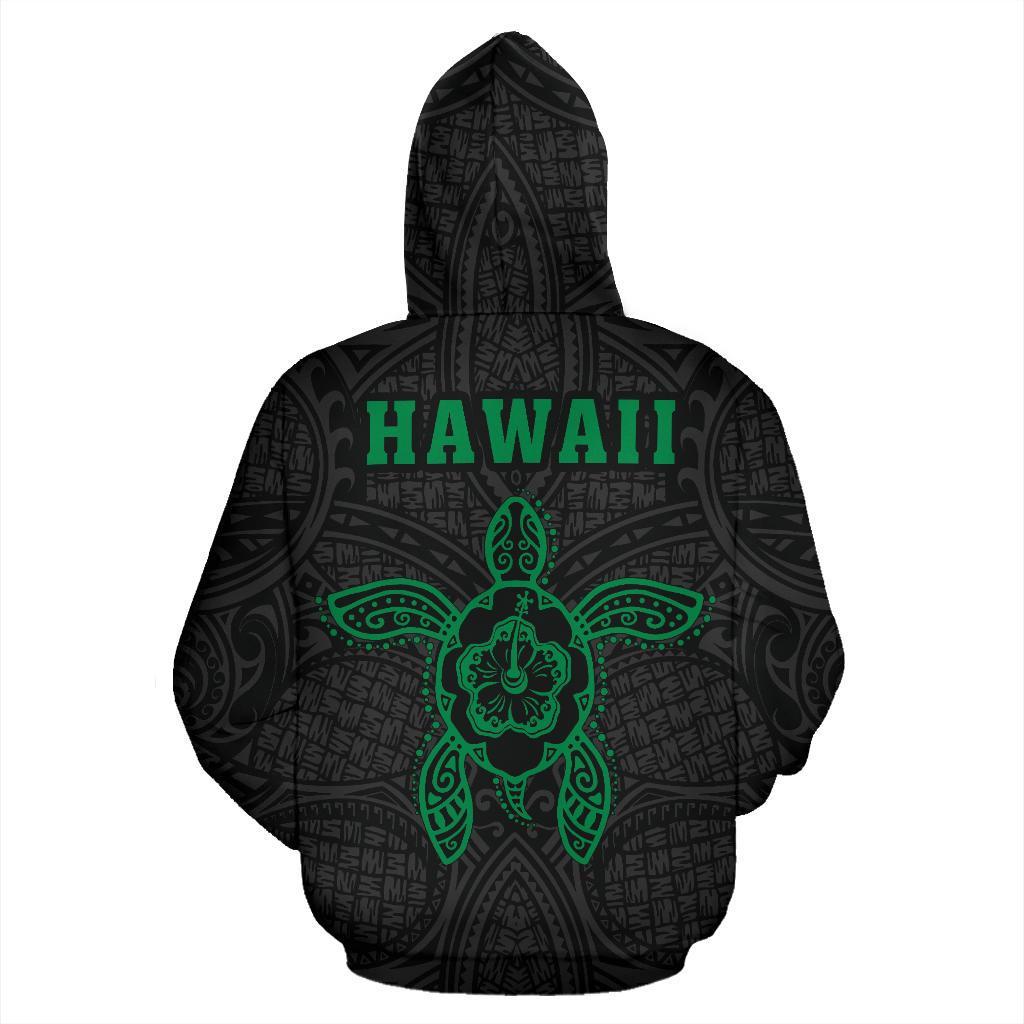 Polynesian Kakau Hula Girl Turtle Hibiscus Hawaii Hoodie Green - Polynesian Pride