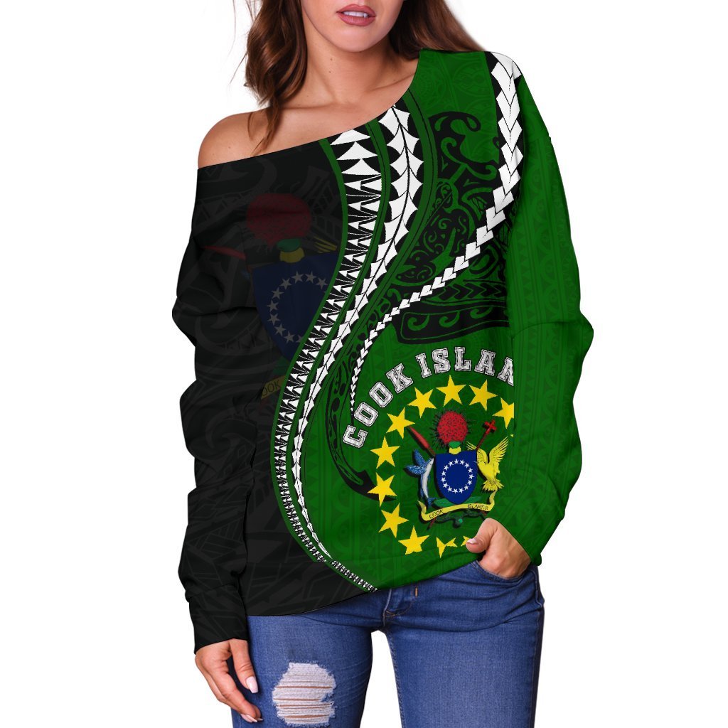 Cook Islands Women's Off Shoulder Sweater Kanaloa Tatau Gen CK - Polynesian Pride