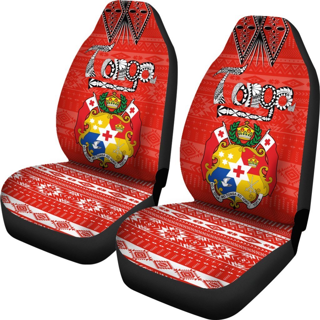 Tonga Car Seat Covers - Tonga Coat Of Arms Tribal - K4 Universal Fit Red - Polynesian Pride