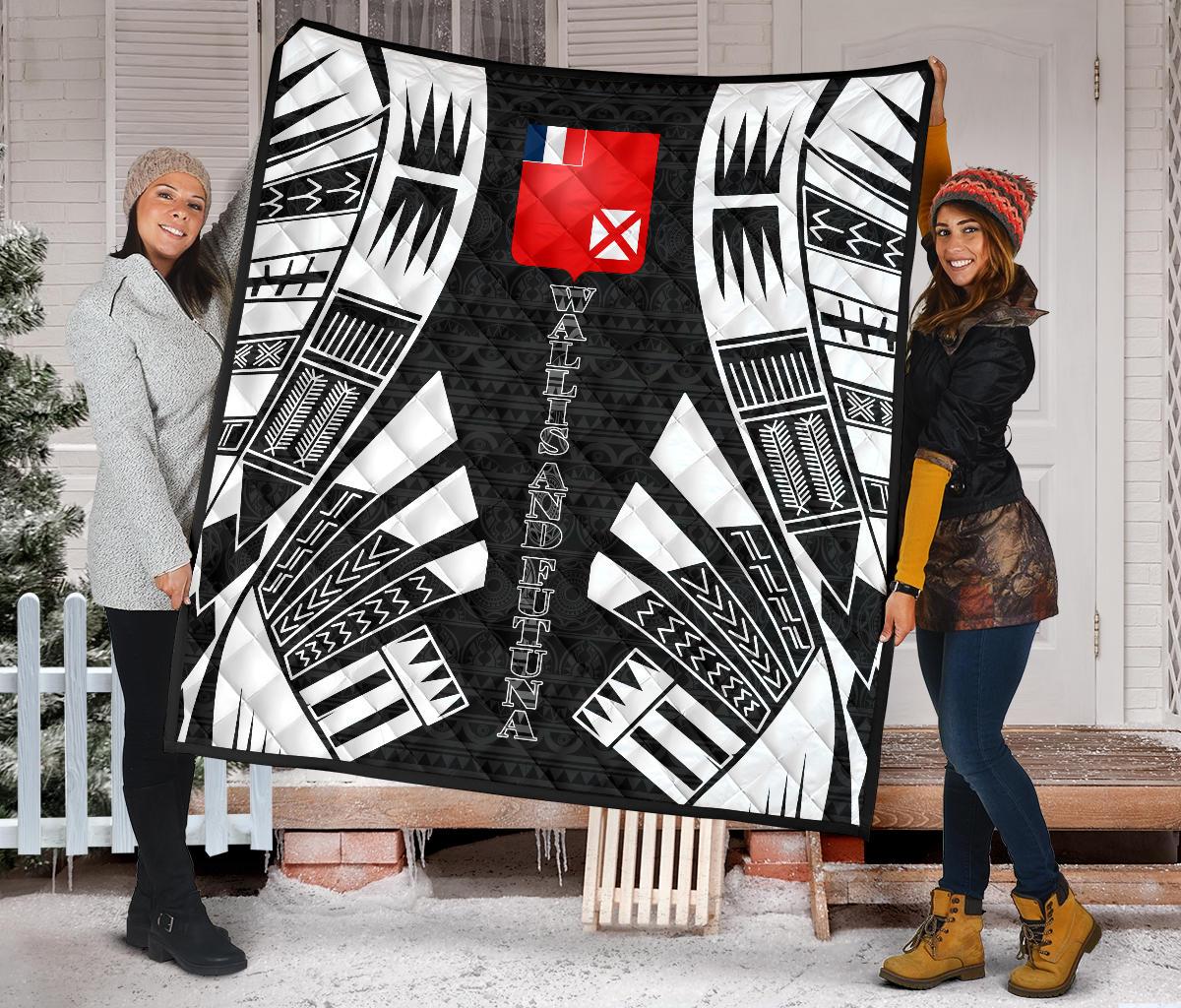 Wallis And Futuna Premium Quilt - Wallis And Futuna Coat Of Arms Polynesian White Tattoo - Polynesian Pride