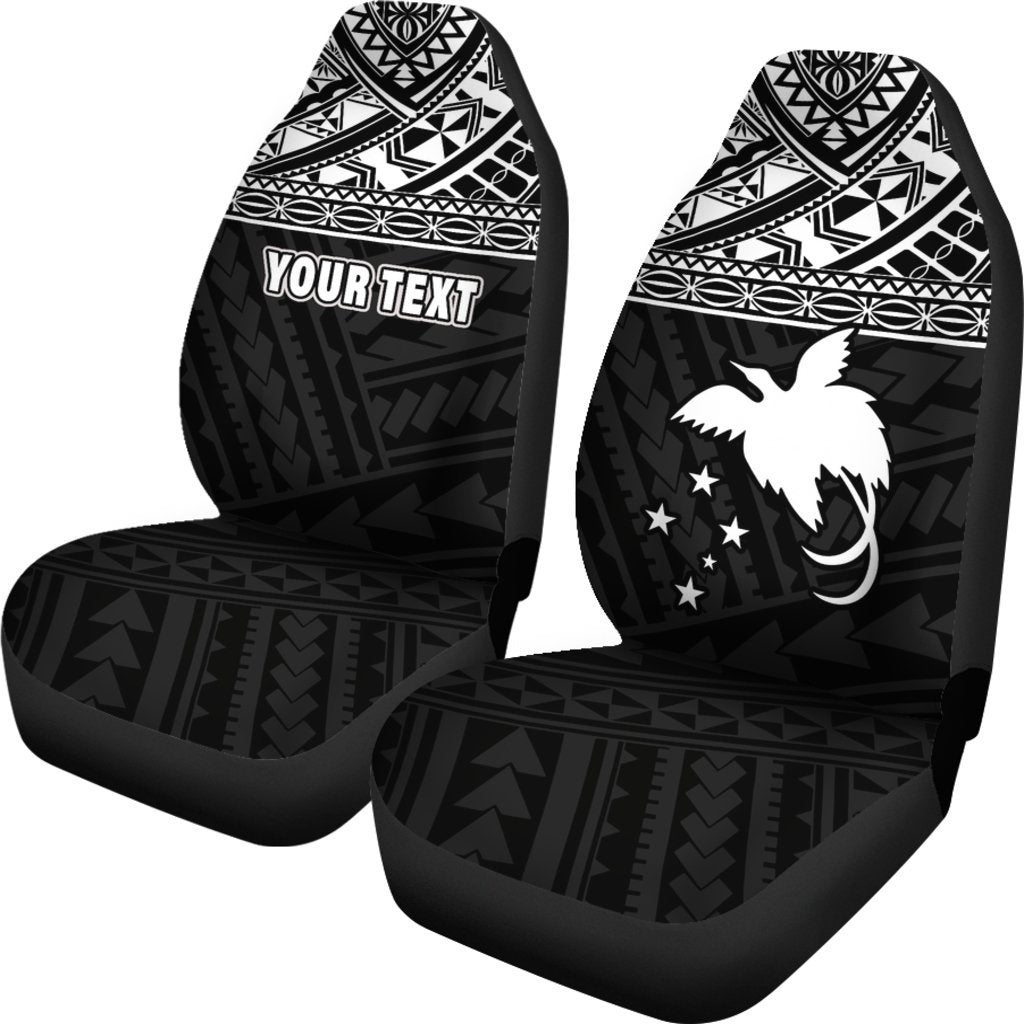 Papua New Guinea Custom Personalised Car Seat Covers - Papua New Guinea White Flag Polynesian Tattoo - Polynesian Pride