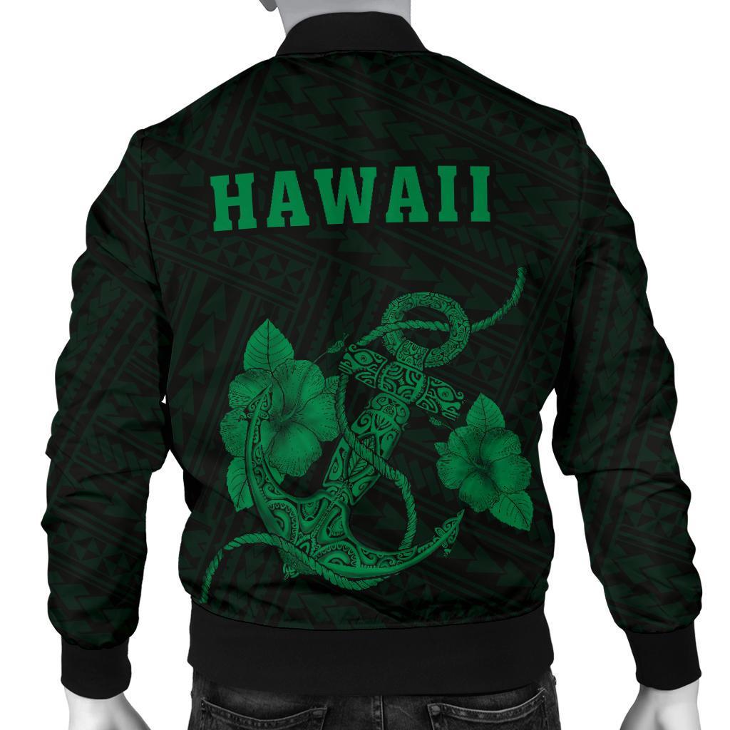 Hawaii Kakau Polynesian Anchor Map Men's Bomber Jacket - Green - Polynesian Pride