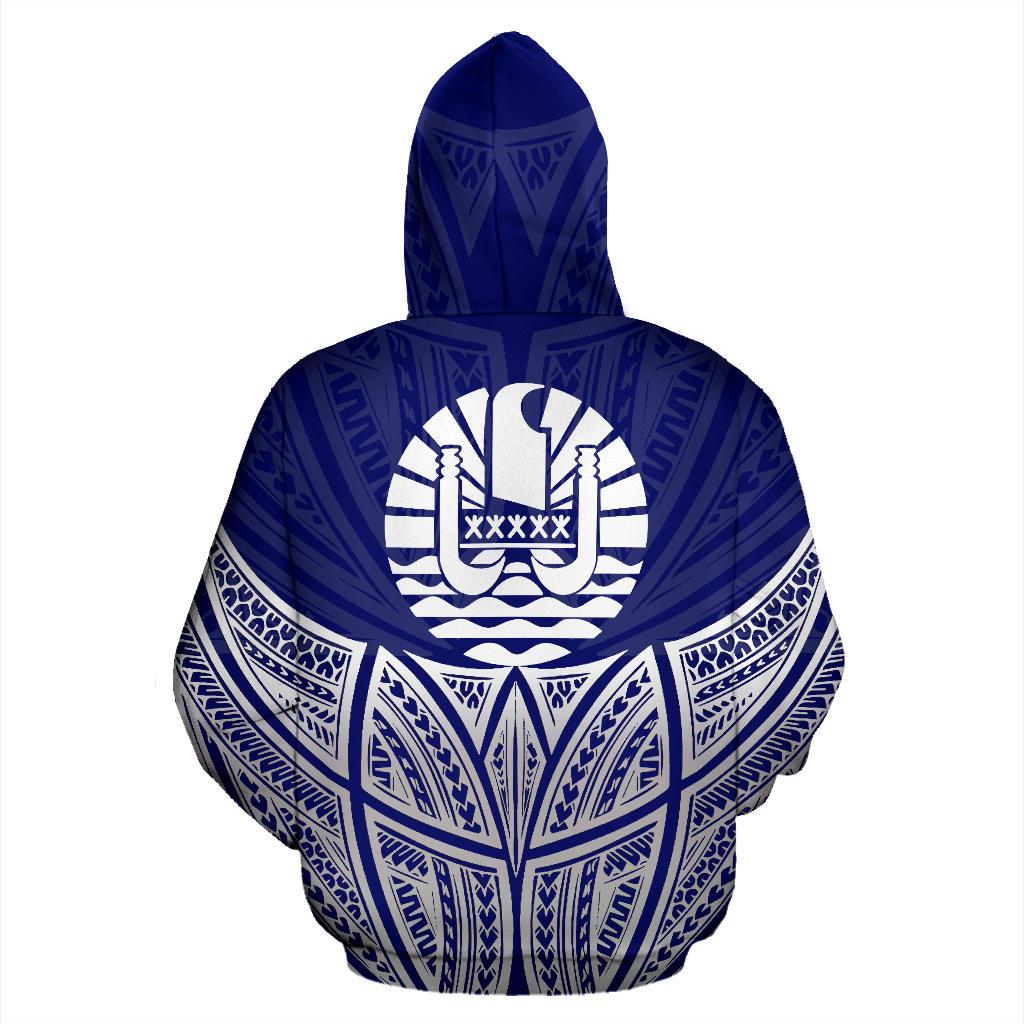Tahiti Polynesian Custom Zip up Hoodie Blue Pride Map and Seal - Polynesian Pride