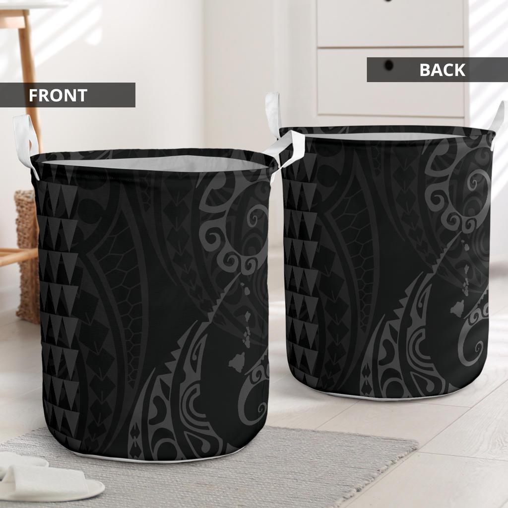 Kakau Polynesian Map Hawaii Laundry Basket Grey AH - Polynesian Pride