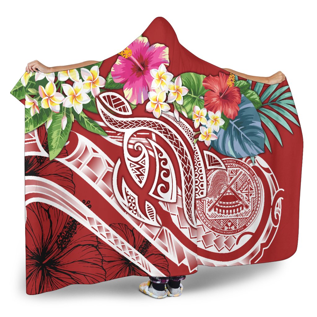 Polynesian American Samoa Hooded Blanket - Summer Plumeria (Red) - Polynesian Pride