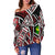 Hawaii Women's Off Shoulder Sweater - Tribal Flower Special Pattern Red Color - Polynesian Pride