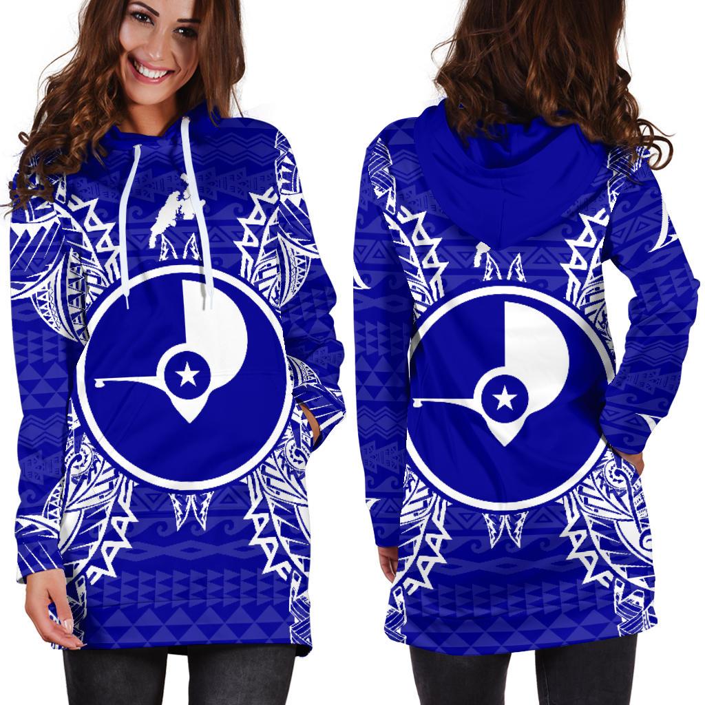 Yap Polynesian Hoodie Dress Map Blue - Polynesian Pride