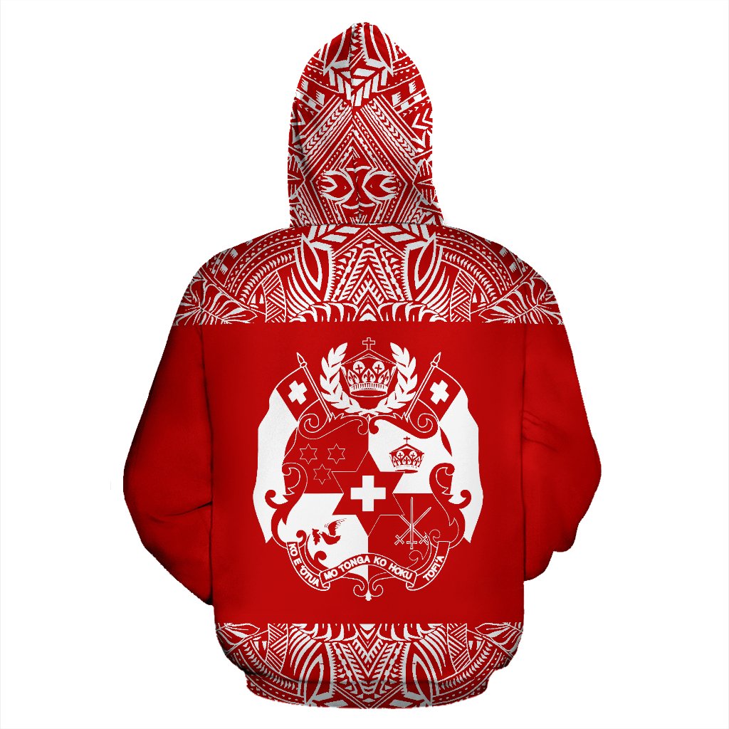 Tonga All Over Hoodie Polynesian Red and White - Polynesian Pride