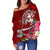 Tonga Women's Off Shoulder Sweater - Turtle Plumeria (Red) - Polynesian Pride