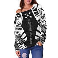 Gambier Islands Women's Off Shoulder Sweater - Polynesian Tattoo Black - Polynesian Pride