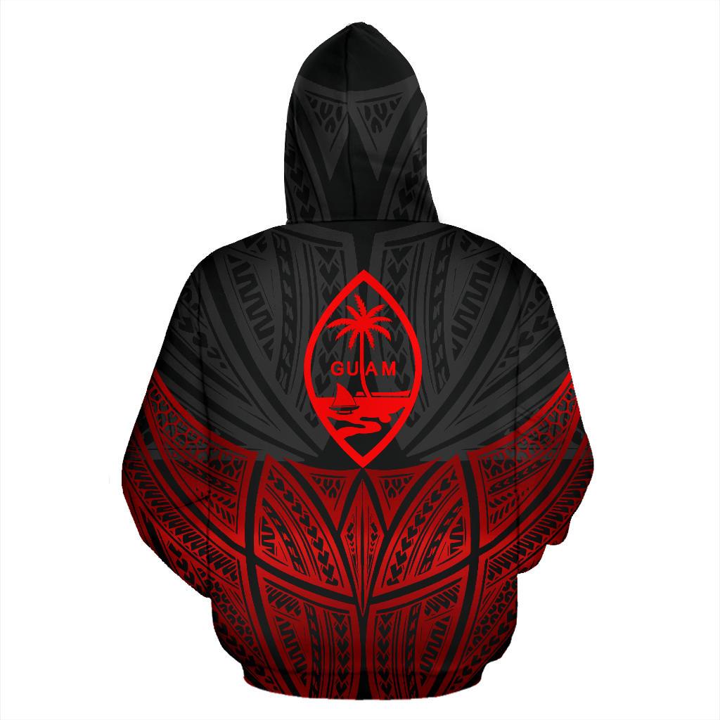 Guam Polynesian Zip up Hoodie Red Black Pride Map and Seal - Polynesian Pride