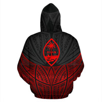 Guam Polynesian Zip up Hoodie Red Black Pride Map and Seal - Polynesian Pride