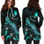 Yap Polynesian Hoodie Dress - Turtle With Blooming Hibiscus Turquoise - Polynesian Pride