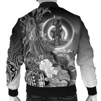 Vanuatu Men's Bomber Jacket - Humpback Whale with Tropical Flowers (White) - Polynesian Pride