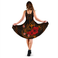 Polynesian Hawaii Kanaka Maoli Midi Dress - Humpback Whale with Hibiscus (Golden) - Polynesian Pride