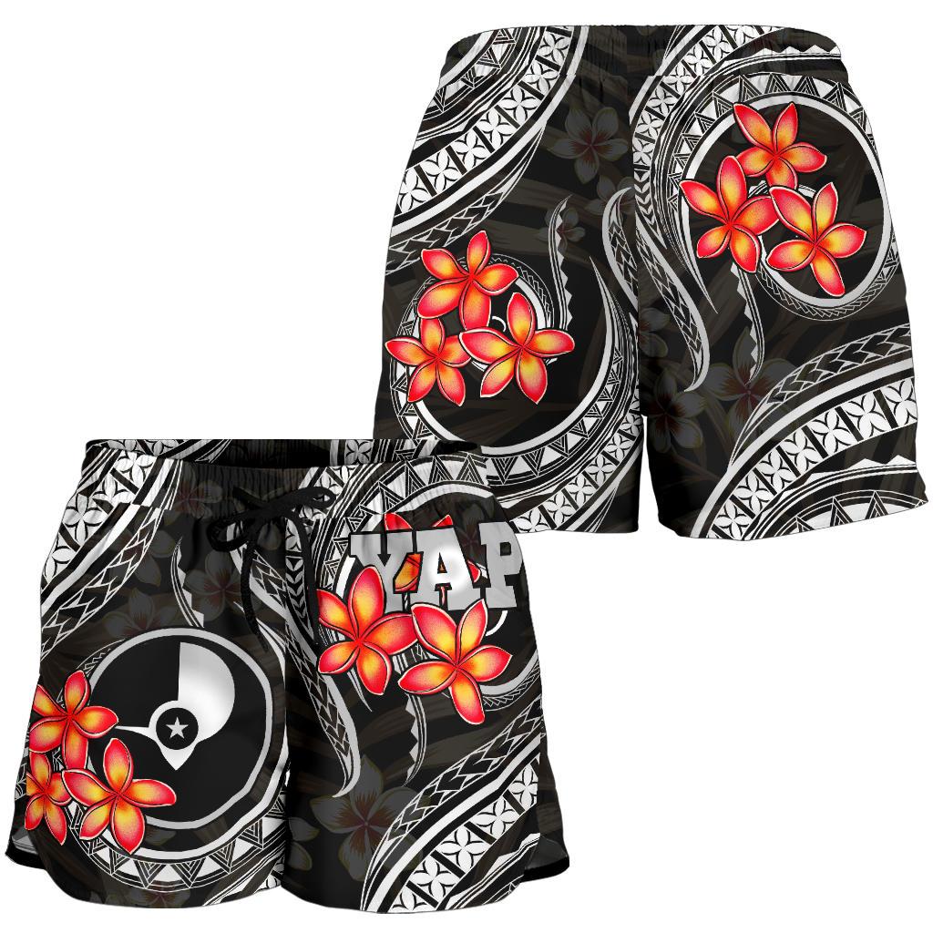 Yap Micronesian Women Shorts - Black Plumeria - Polynesian Pride