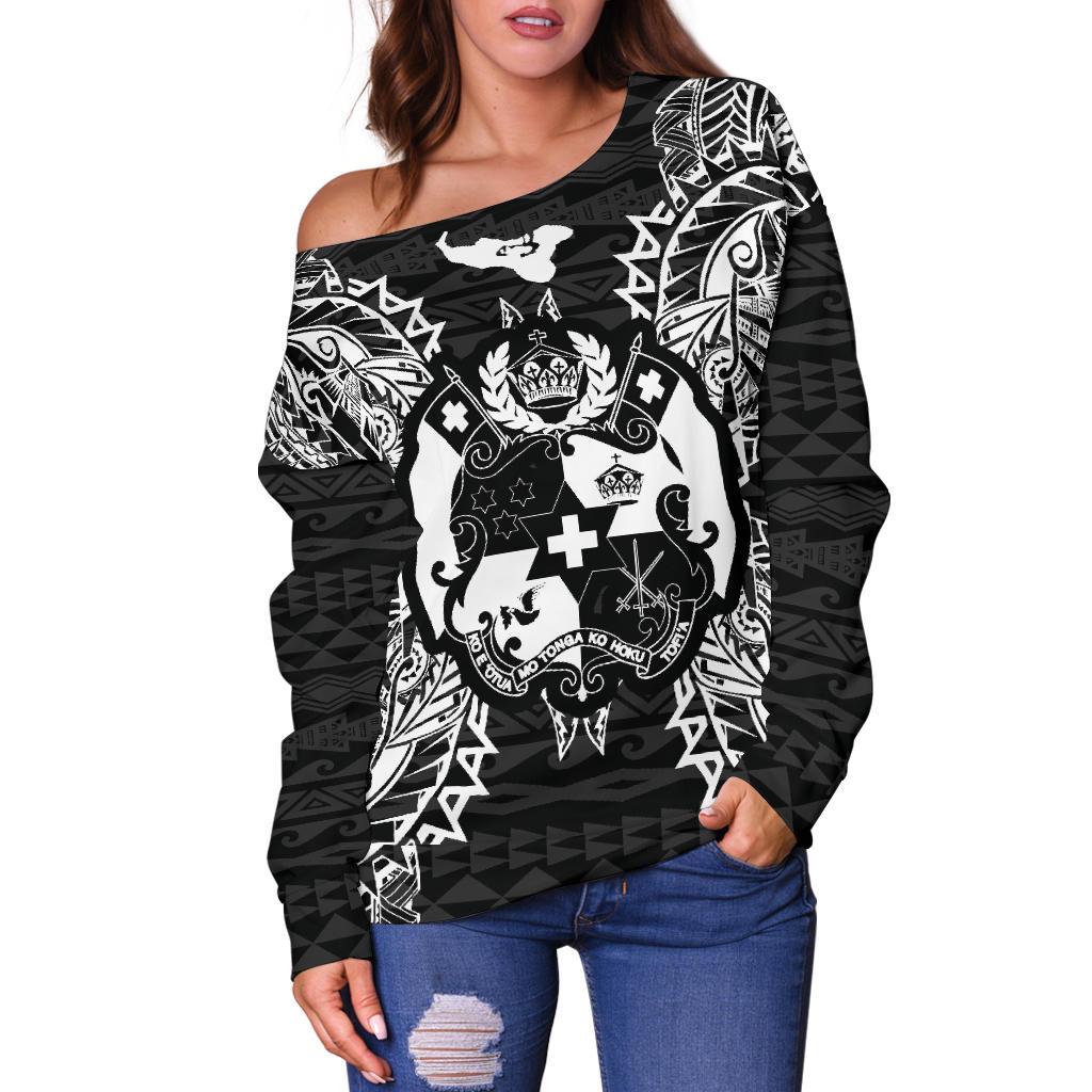 Tonga Polynesian Shoulder Sweater Map Black - Polynesian Pride