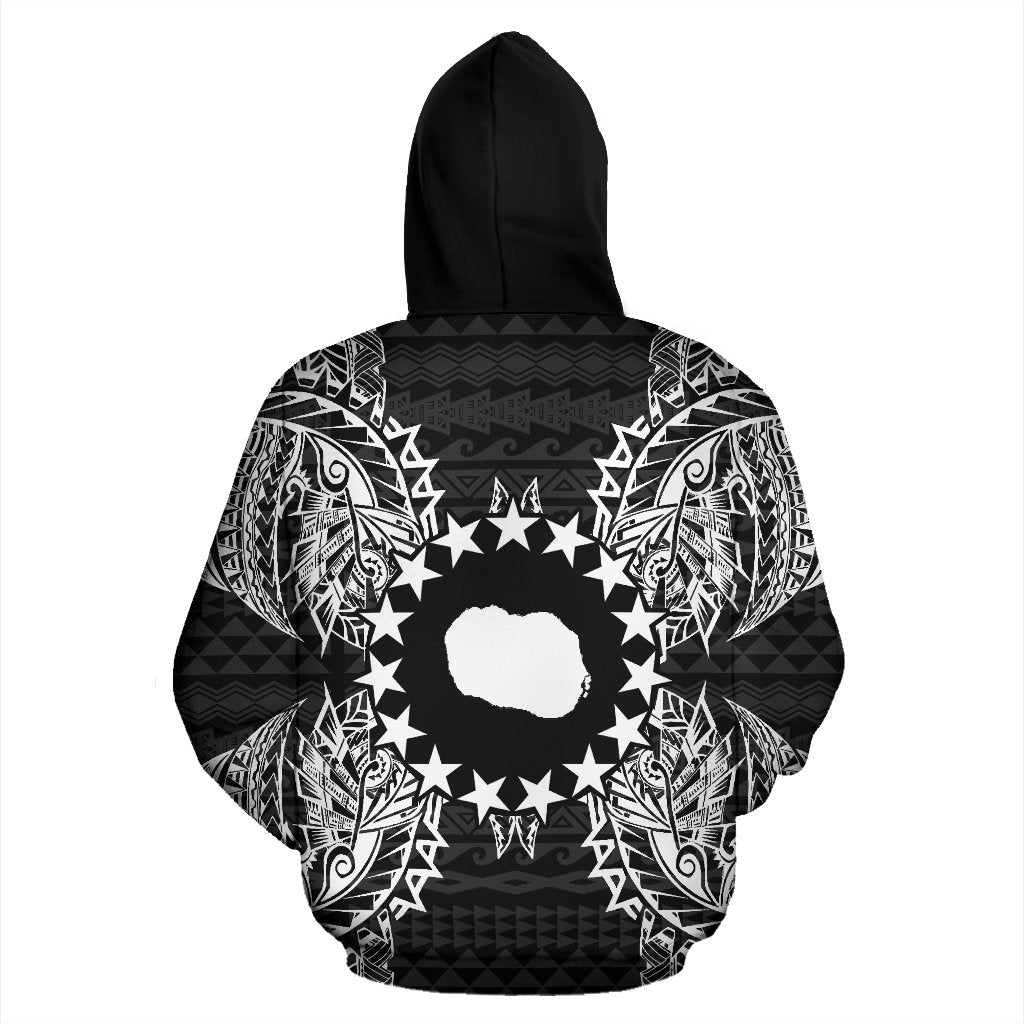 Cook Islands Polynesian ll Over Hoodie Map Black - Polynesian Pride