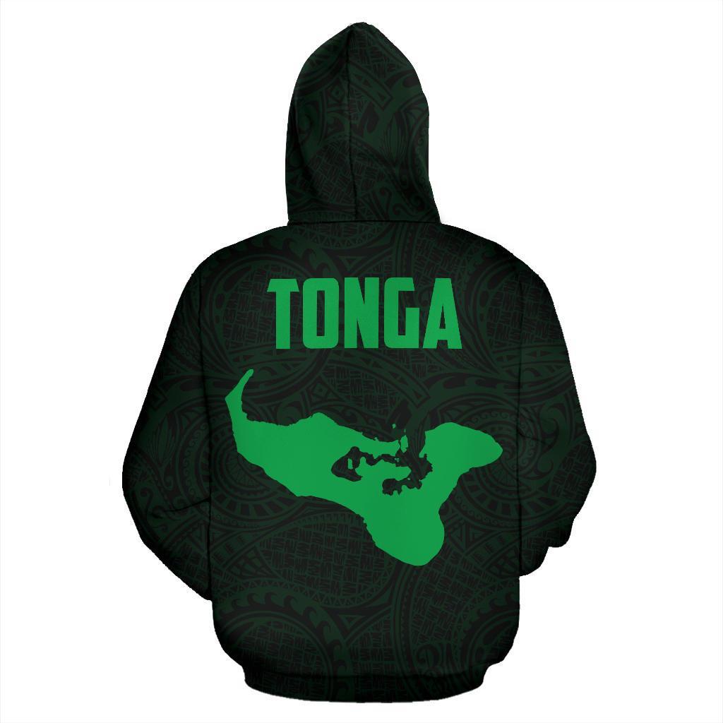 Tonga Polynesian Hoodie Tonga Coat of Arms In Turtle Map Green - Polynesian Pride