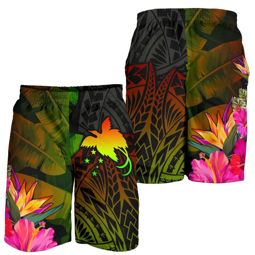 Papua New Guinea Polynesian Men's Shorts - Hibiscus and Banana Leaves - Polynesian Pride