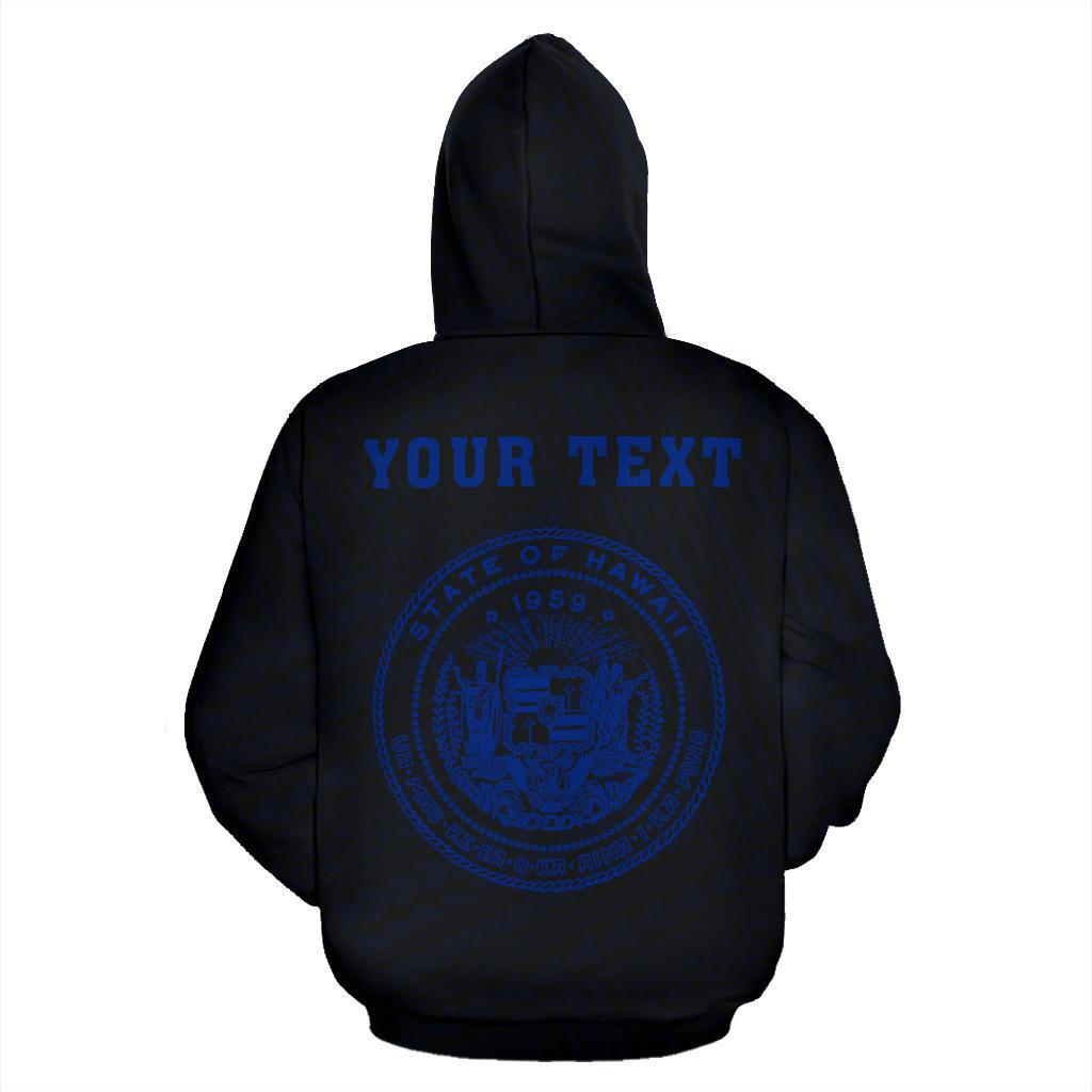 Polynesian Kakau Seal of Hawaii Custom Zip Hoodie Blue - Polynesian Pride