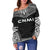 Northern Mariana Islands Polynesian Chief Women's Off Shoulder Sweater - Black Version - Polynesian Pride