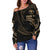 Hawaii Polynesian Custom Personalised Women's Off Shoulder Sweater - Gold Tribal Wave - Polynesian Pride