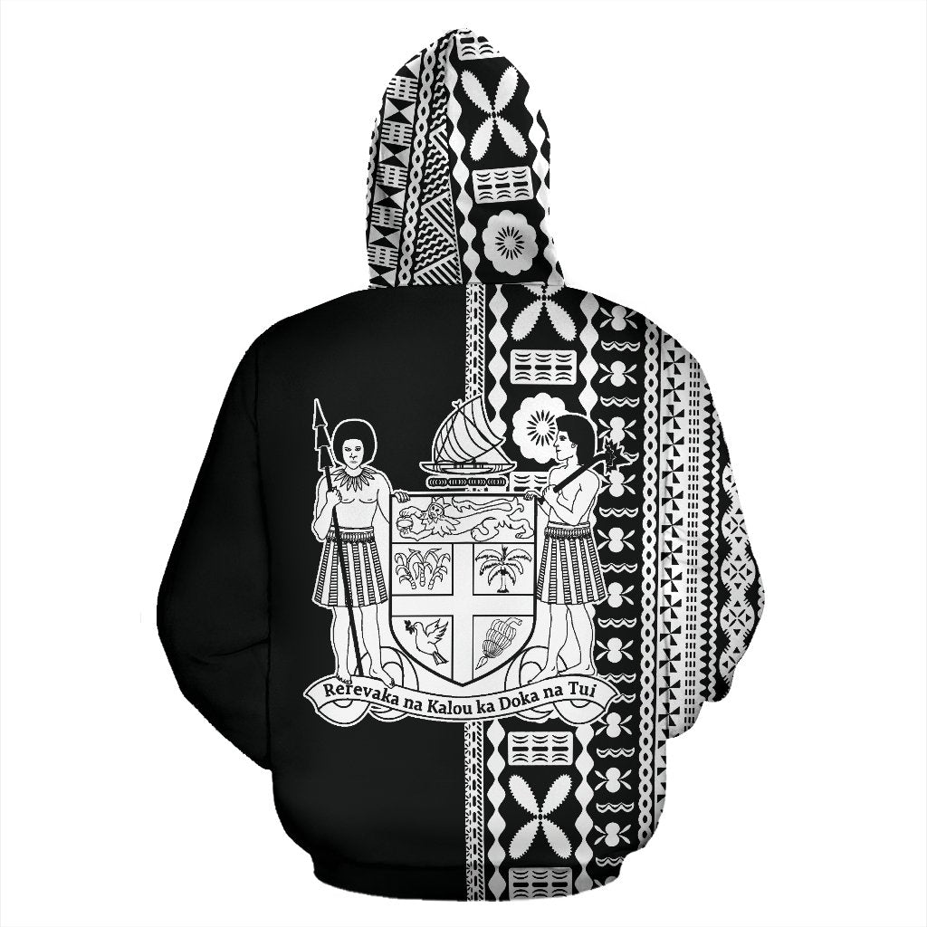 Fiji Hoodie Fiji Coat of Arms Tapa Half Style - Polynesian Pride