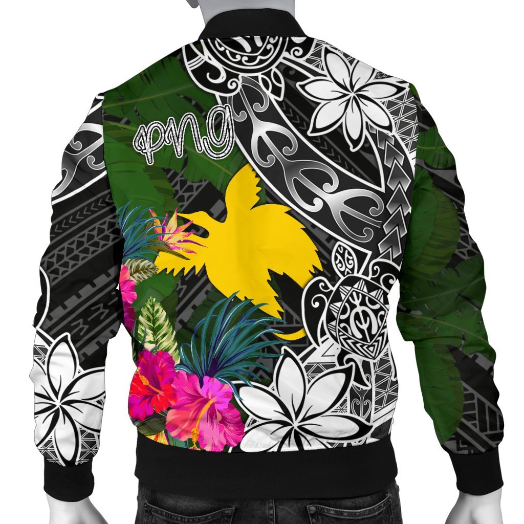 Papua New Guinea Men Bomber Jacket - Turtle Plumeria Banana Leaf - Polynesian Pride