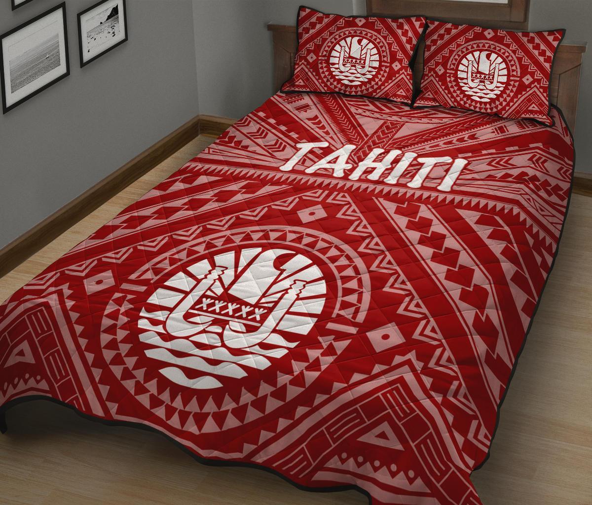 Tahiti Quilt Bed Set - Tahiti Seal In Polynesian Tattoo Style (Red) - Polynesian Pride