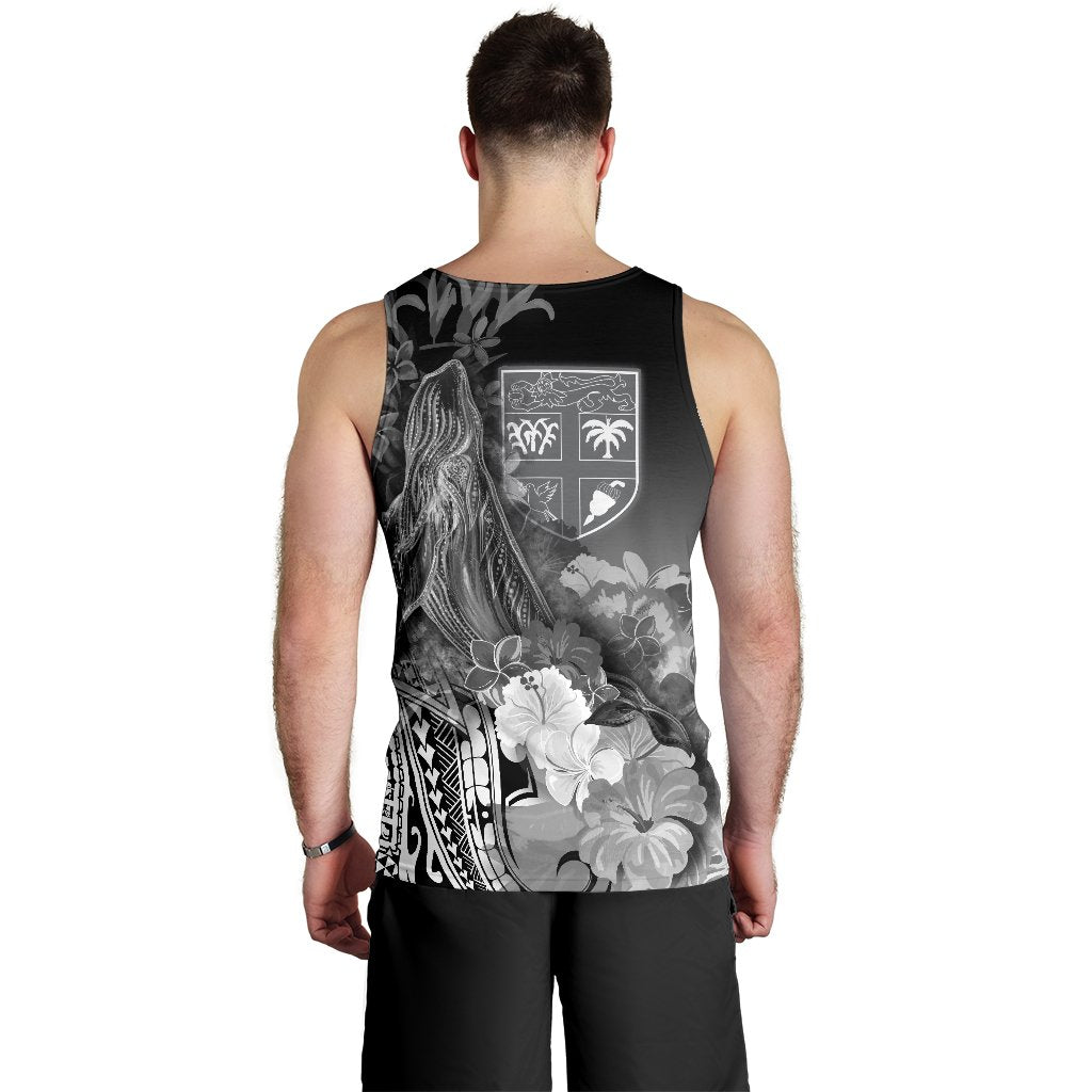 Fiji Custom Personalised Men's Tank Top - Humpback Whale with Tropical Flowers (White) - Polynesian Pride