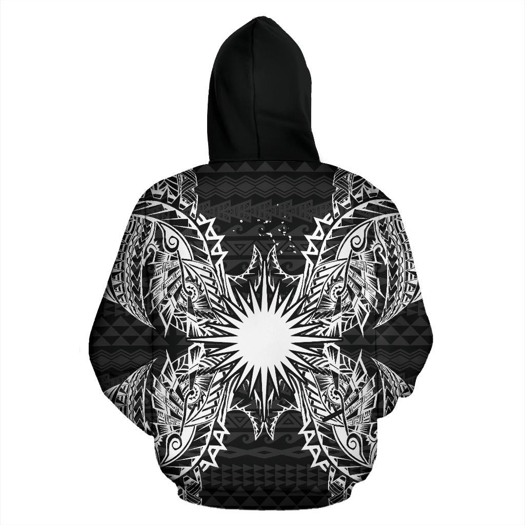 Marshall Islands Polynesian All Over Zip up Hoodie Map Black - Polynesian Pride