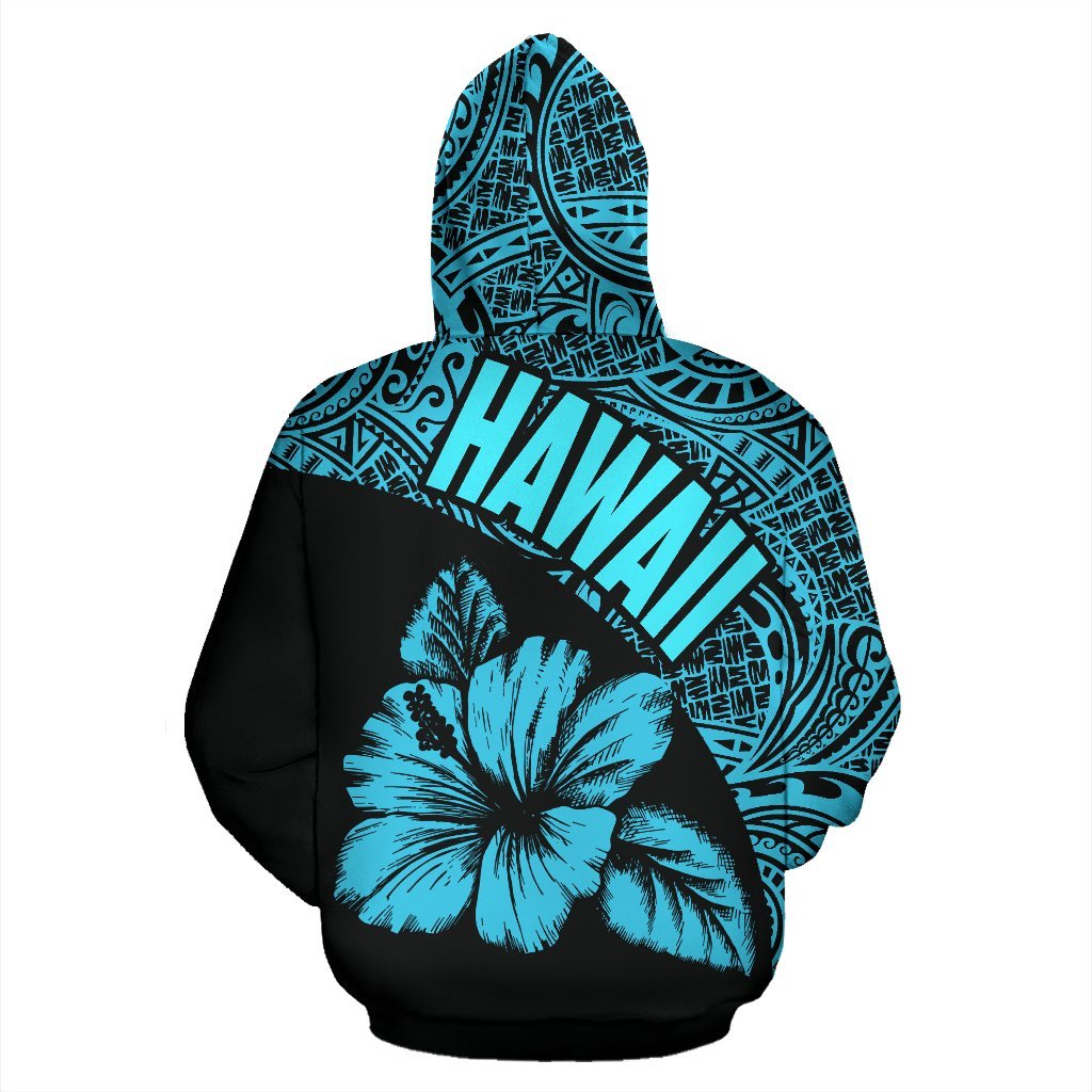 Hawaii Zip up Hoodie Hawaii Hibiscus Polynesian Tattoo Blue Version - Polynesian Pride