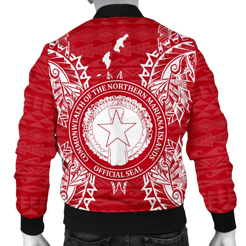 Northern Mariana Islands Polynesian Men's Bomber Jacket Map Red White - Polynesian Pride