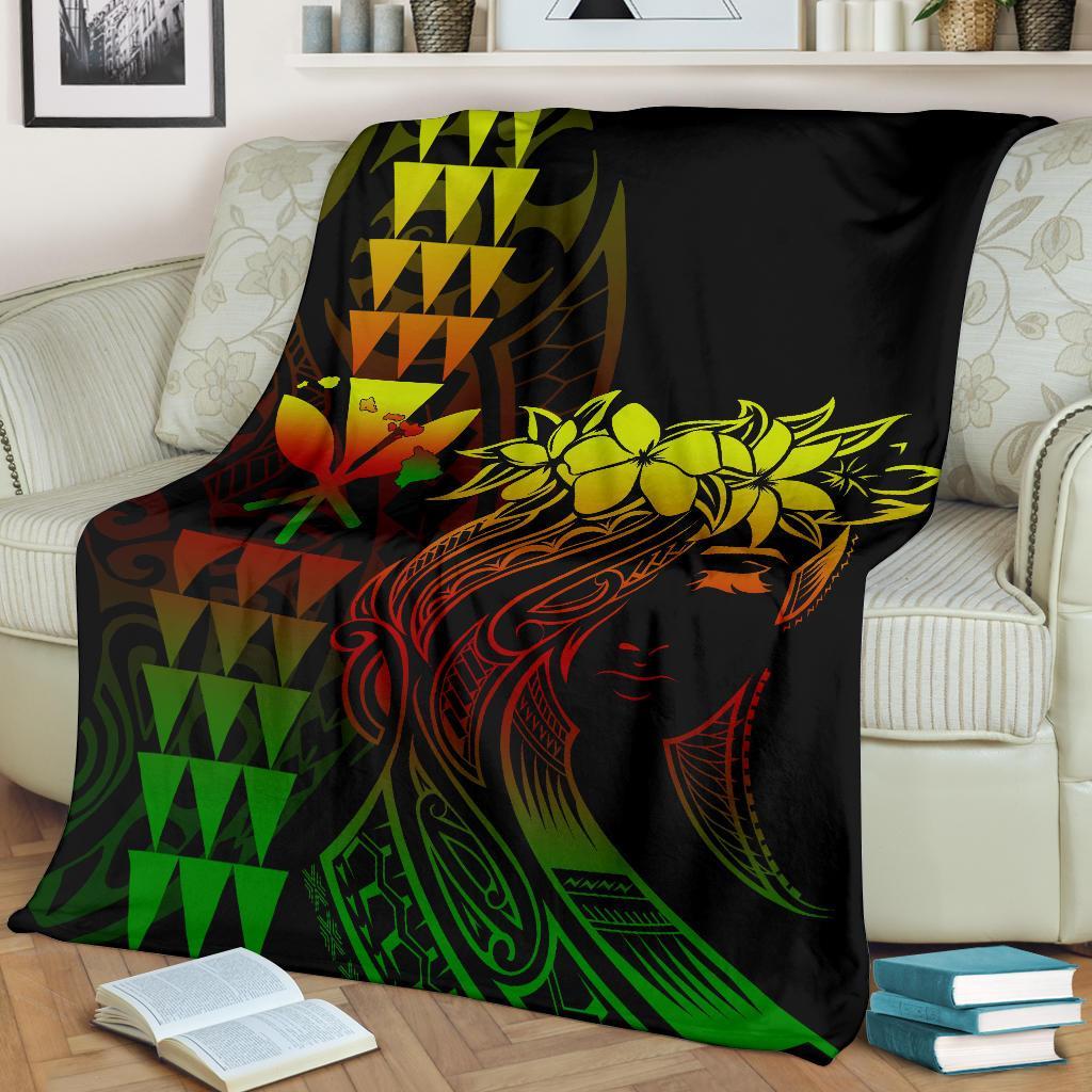 Hawaii Map Kanaka Polynesian Hula Girl Premium Blanket - Reggae - Polynesian Pride