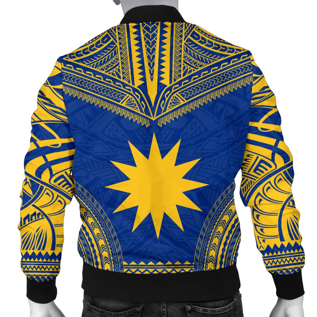 Nauru Flag Polynesian Chief Men's Bomber Jacket - Polynesian Pride