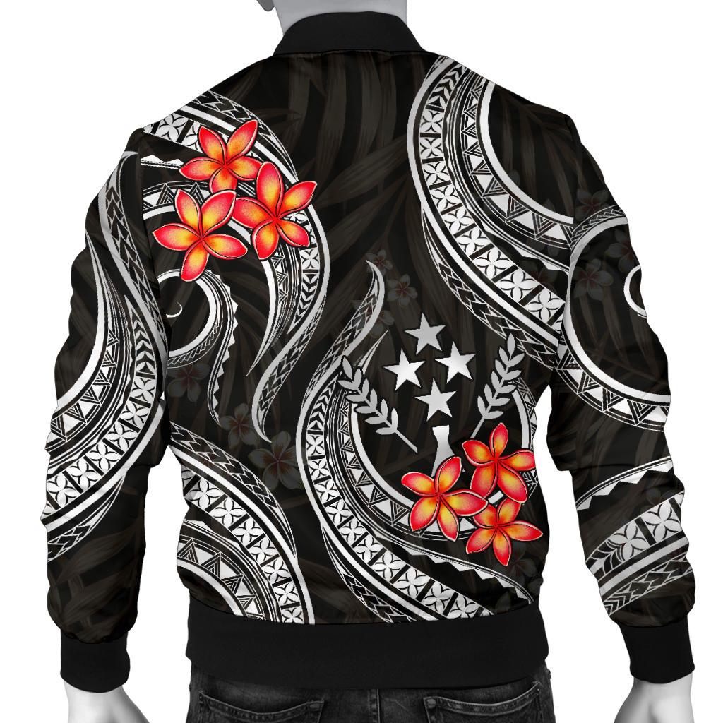 Kosrae Micronesian Men Bomber Jacket - Black Plumeria - Polynesian Pride