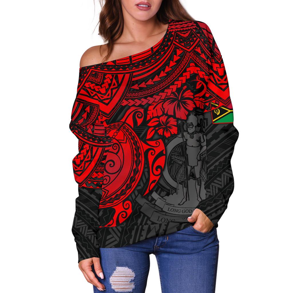 Vanuatu Polynesian Women's Off Shoulder Sweater - Red Turtle - Polynesian Pride