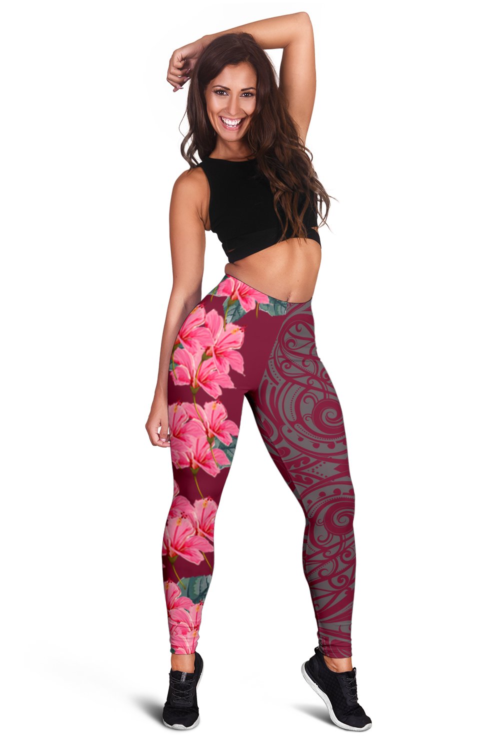 Hawaii Hibiscus Flowers Polynesian - Hawaiian Women's Leggings - Curtis Style - Pink Pink - Polynesian Pride