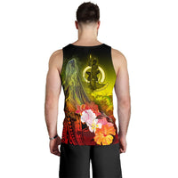 Vanuatu Men's Tank Top - Humpback Whale with Tropical Flowers (Yellow) - Polynesian Pride