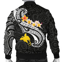 Papua New Guinea Custom Personalised Men's Bomber Jackets - PNG Seal Polynesian Patterns Plumeria (Black) - Polynesian Pride