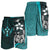 Kosrae Micronesian Men's Shorts Turquoise - Turtle With Hook - Polynesian Pride